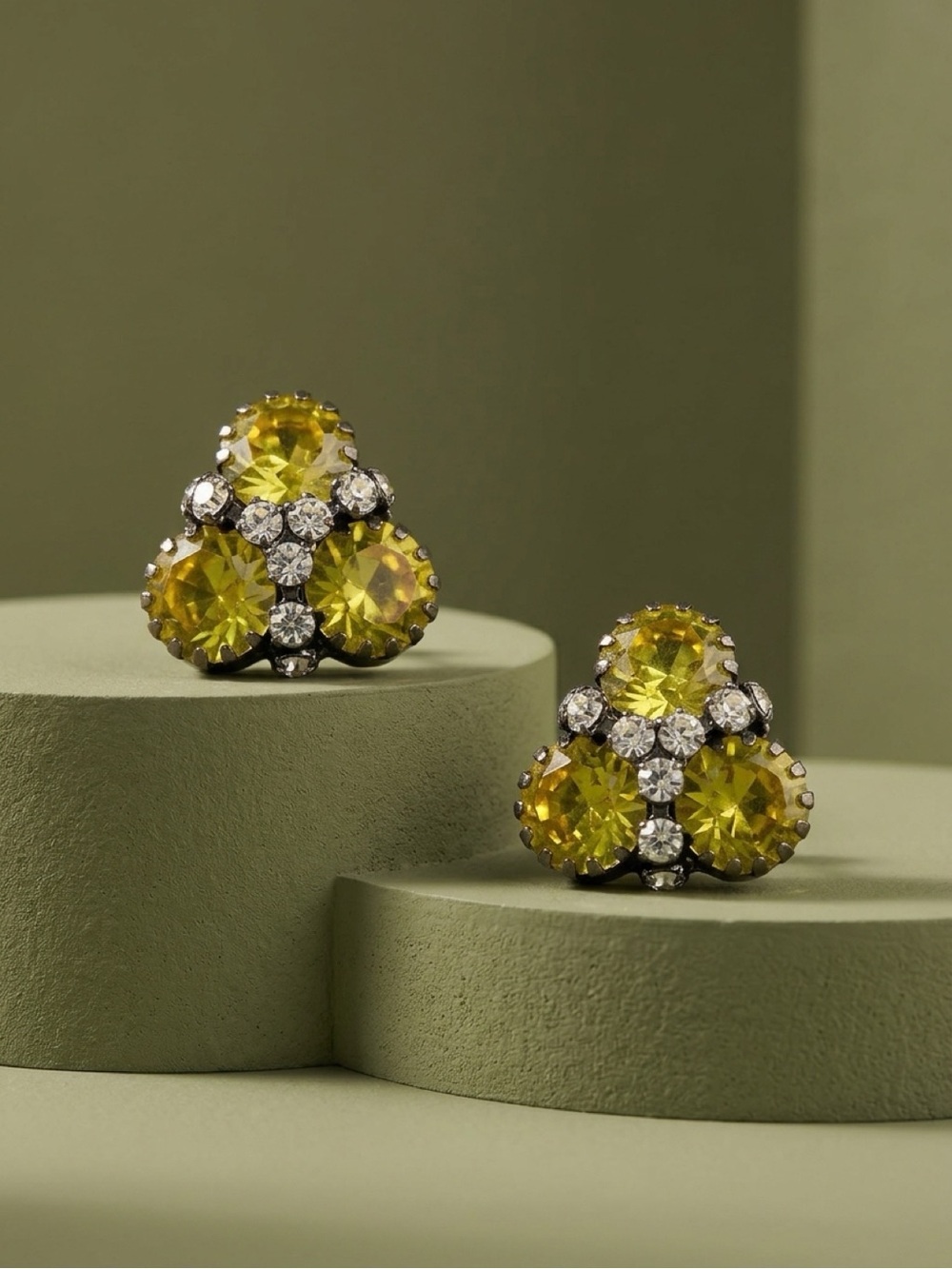 Yellow Crystal Cluster Stud Earrings - Women Jewelry
